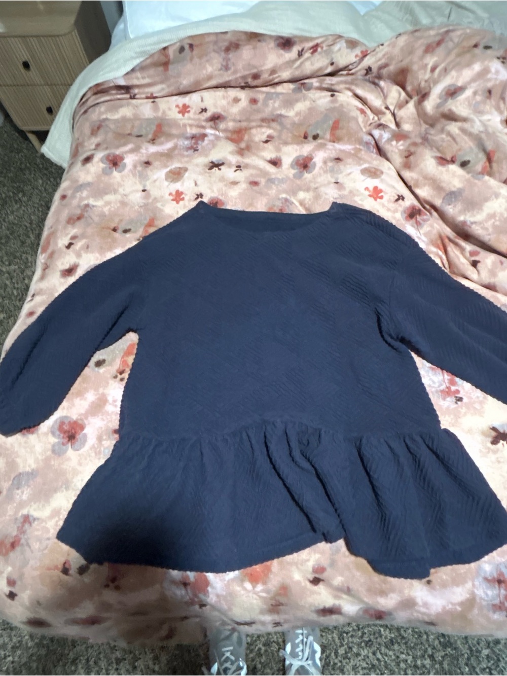 Anthropologie Navy Blue Peplum Long-Sleeve Top